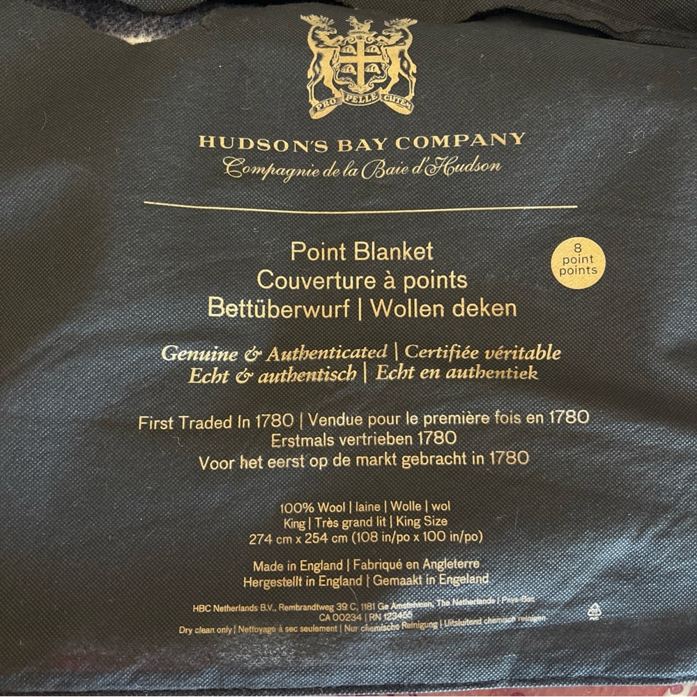 HUDSON’S BAY COMPANY 8 Point King Size Wool Blanket Made in England NWT - Picture 9 of 14